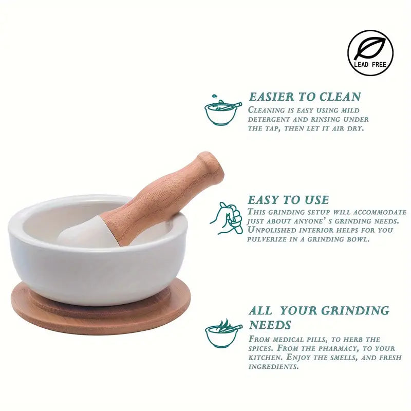 Porcelain Mortar and Pestle Set – Premium Grinder for Herbs, Spices & More