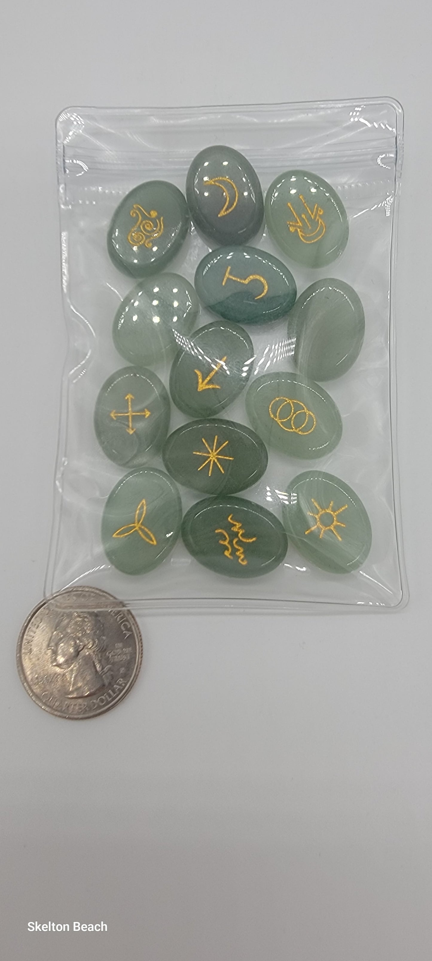 13 Piece Genuine Green Aventurine Witch Runes – Intuition & Luck