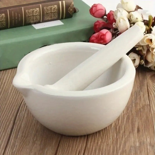 Small Porcelain Mortar & Pestle Set – Compact Mixing & Grinding Bowl for Herbs & Spices