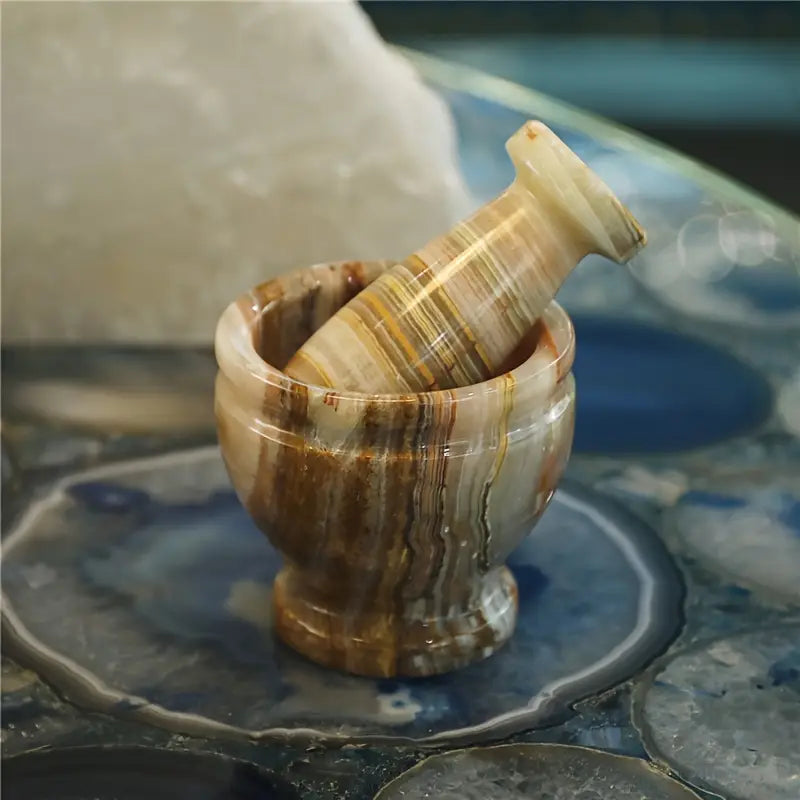 Green Onyx Mortar & Pestle – Hand-Carved Crystal Grinder for Herbs & Spices
