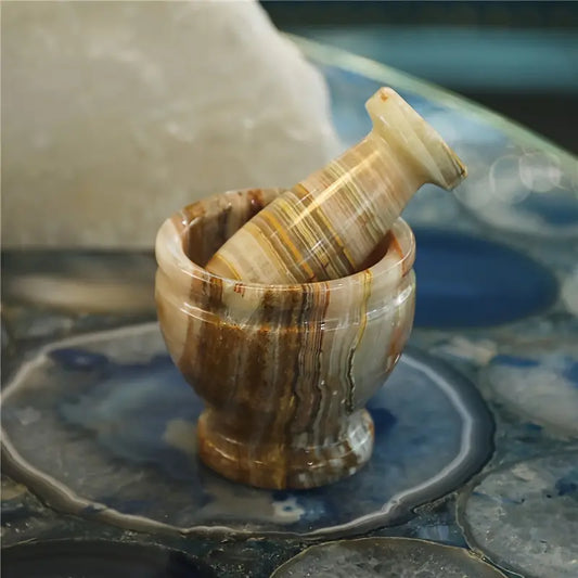 Green Onyx Mortar & Pestle – Hand-Carved Crystal Grinder for Herbs & Spices