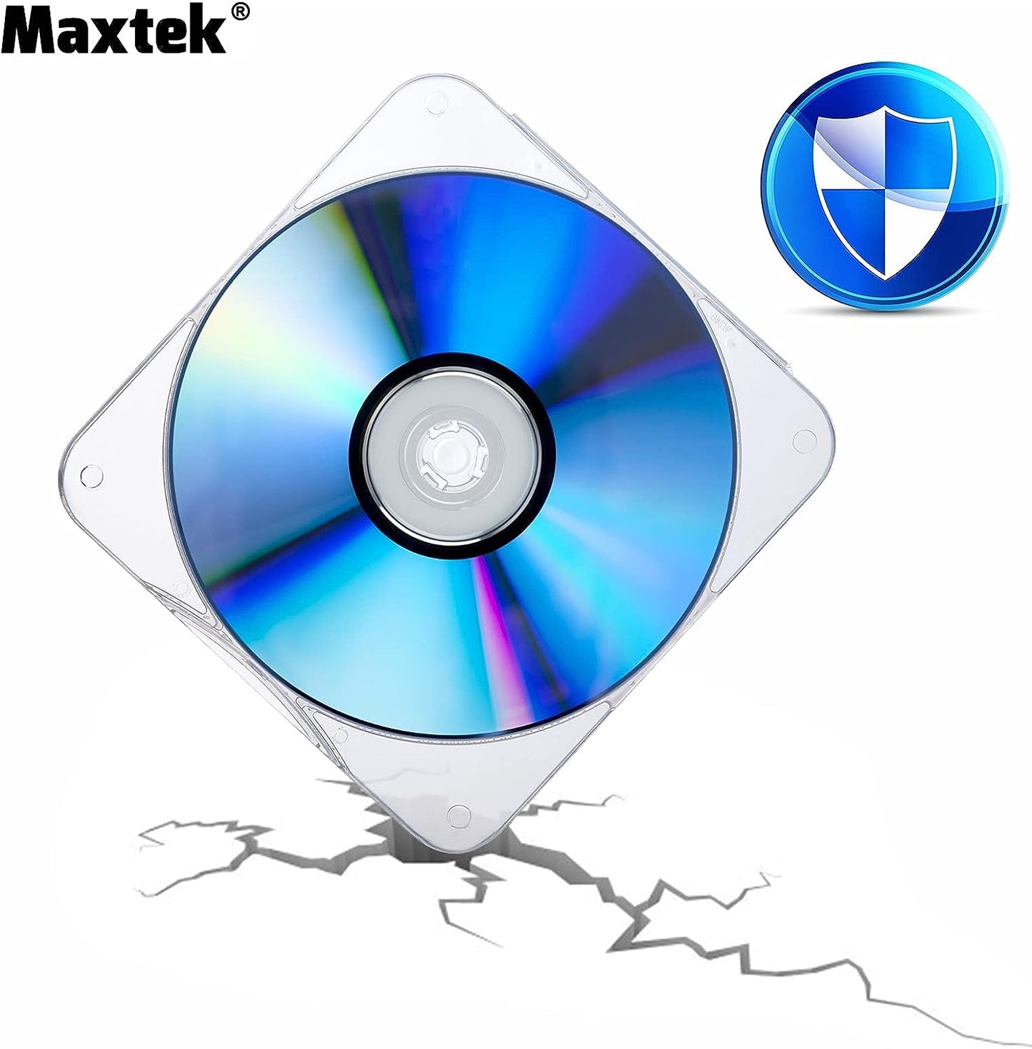 Maxtek 25 Pack Ultra Slim Clear Transparent Square Shaped CD and DVD Disc Clam Shell Case with Lock, Single Disc Capacity, Durable and Impact Resistant PP Poly Plastic Case.