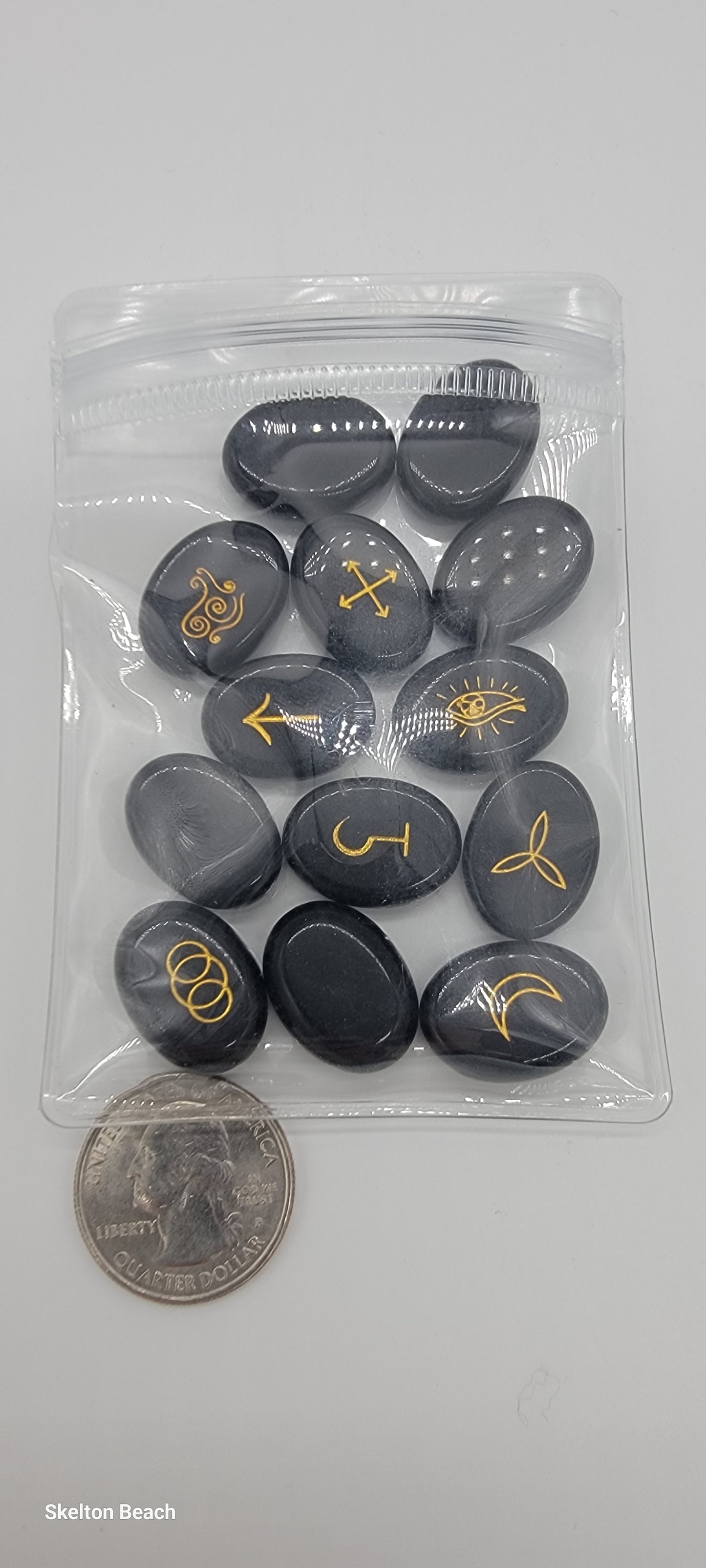 13 Piece Genuine Black Obsidian Witch Runes – Protection & Truth